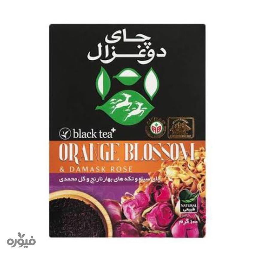 چای سیاه با ترکیب بهارنارنج و گل سرخ 100گرمی دو غزال