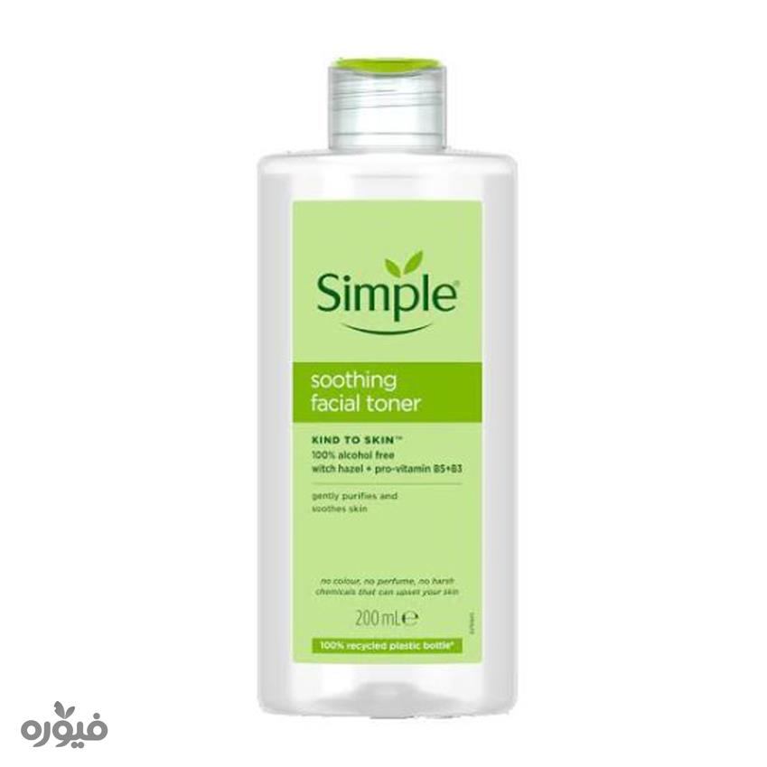 تونر پاک کننده و تسکین دهنده صورت 200mlبرندsimple