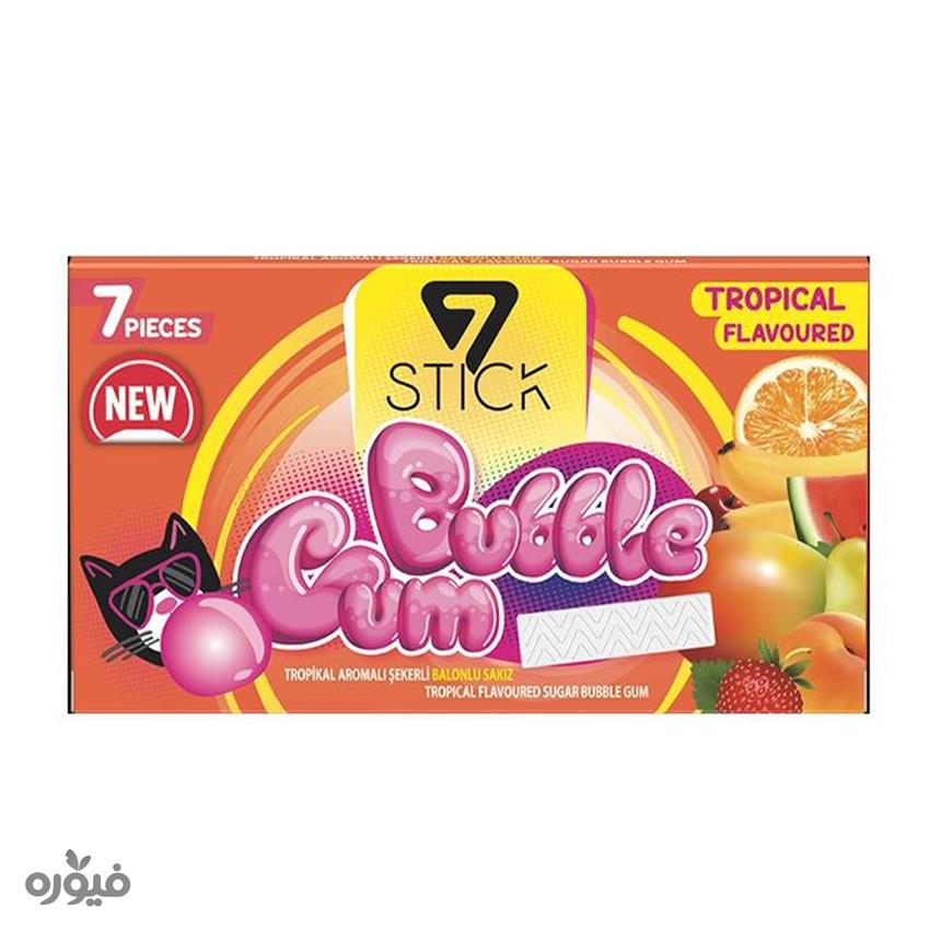 ادامس با طعم میوه های استوایی بسته 7 عددی bubble gum