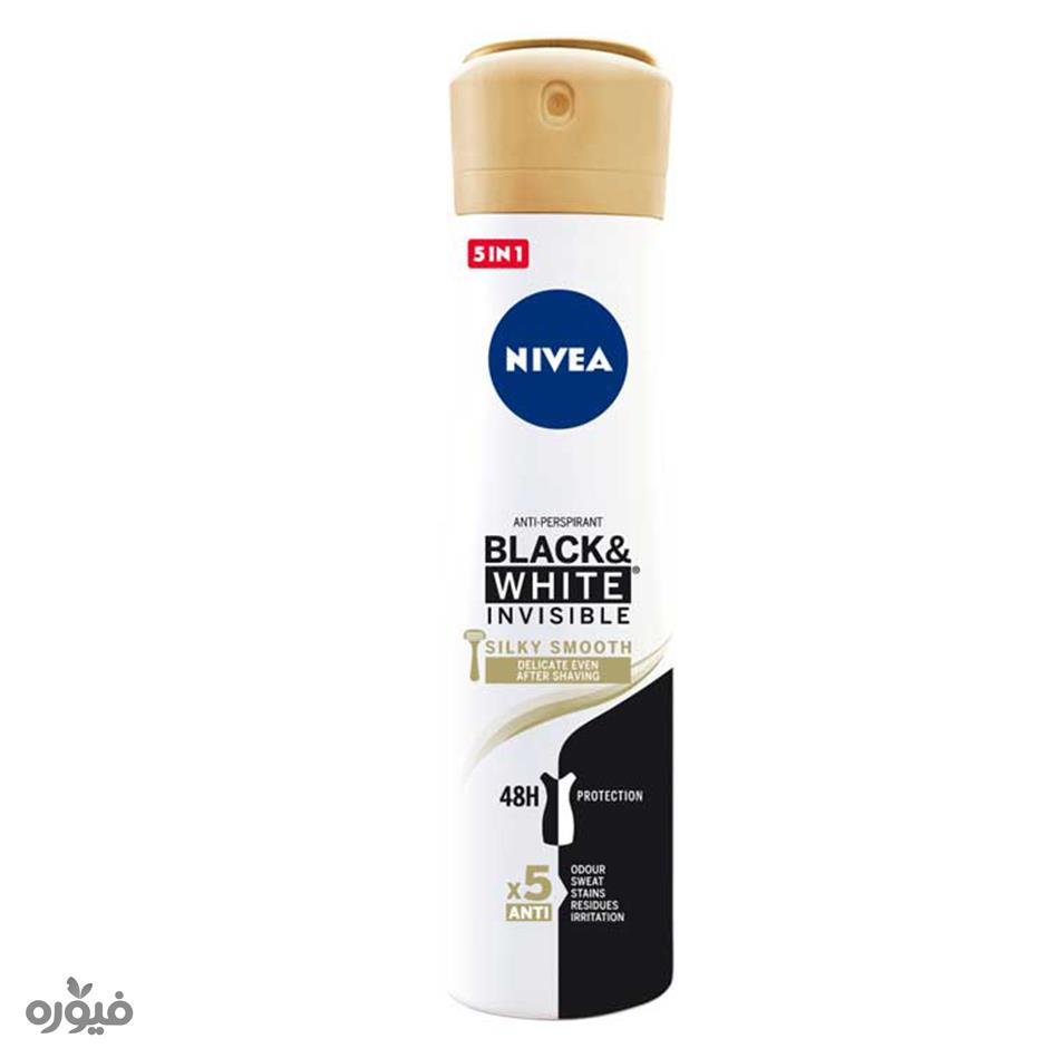اسپری خوشبو کننده 150 میلی لیتر مدل black & white invisible silky smooth 5 in 1 نیوآ
