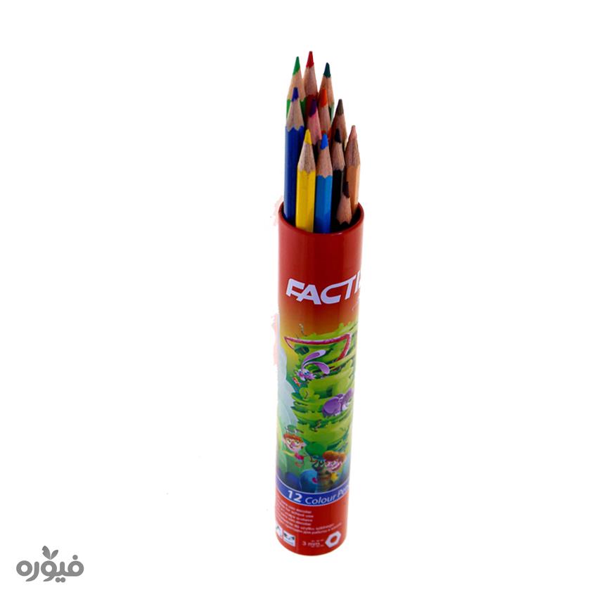 مداد رنگی قوطی فلزی 12 رنگ فکتیس