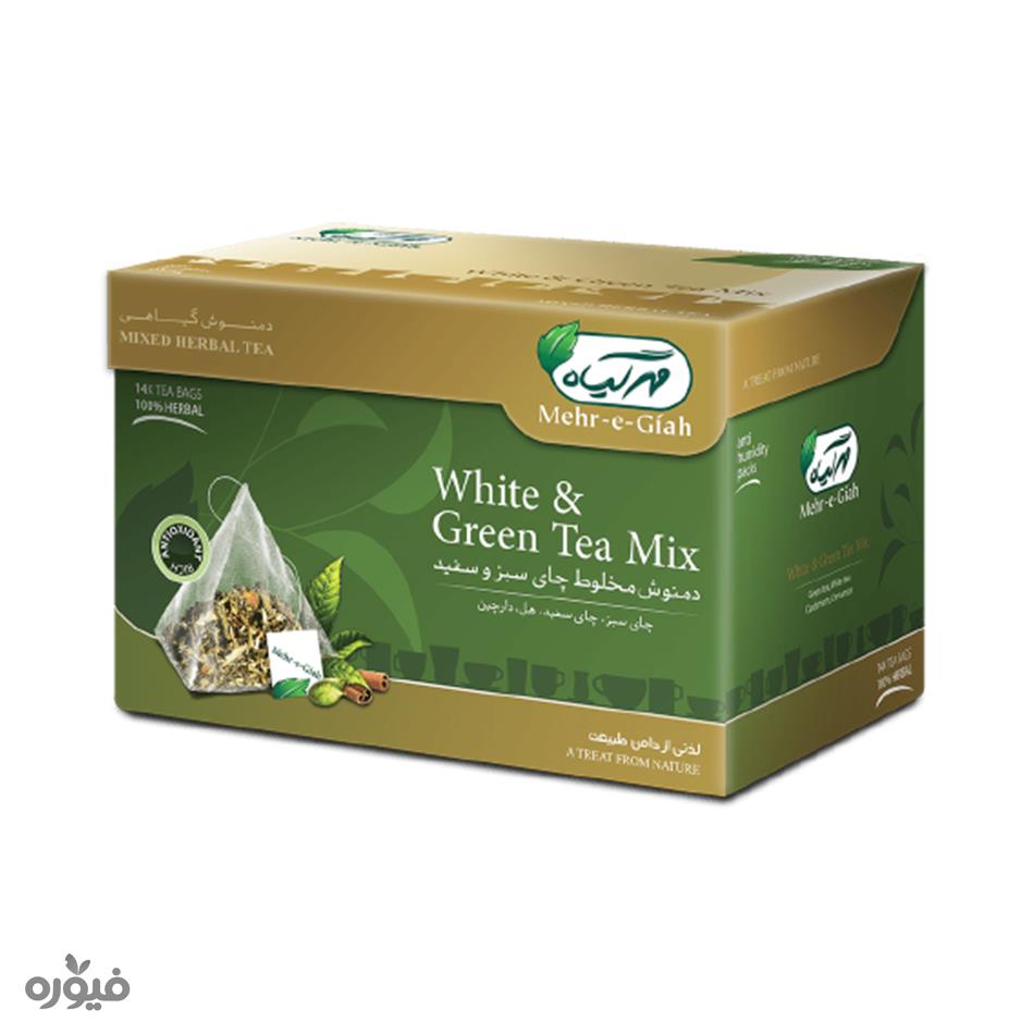 دمنوش مخلوط چای سبز و سفید 14 عددی مهر گیاه